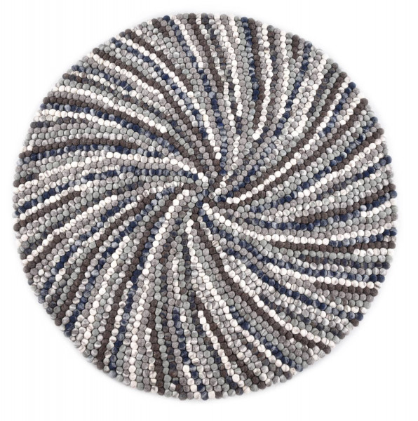 Handgearbeiteter Filzkugelteppich aus Schurwolle - 100cm rund